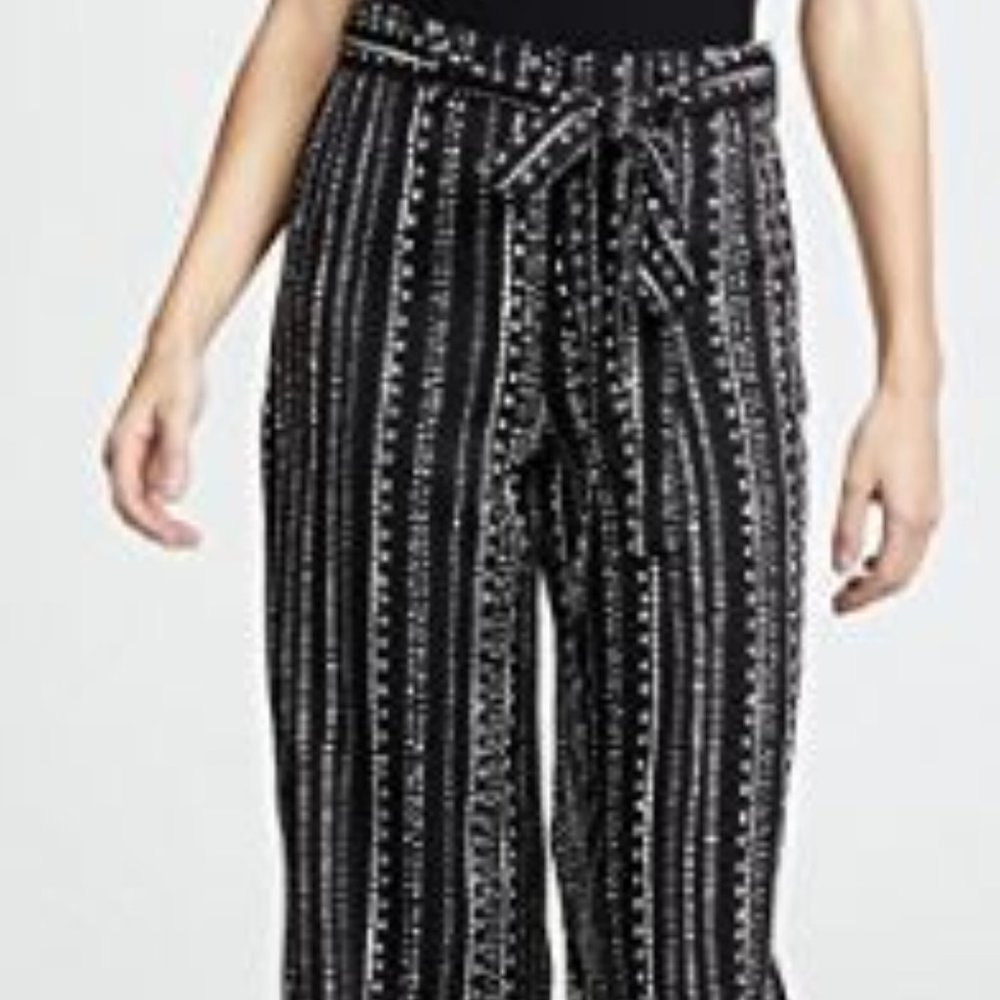 cupcakes & cashmere Black & White Striped Cropped Wide-Leg Pants size L - Picture 2 of 8
